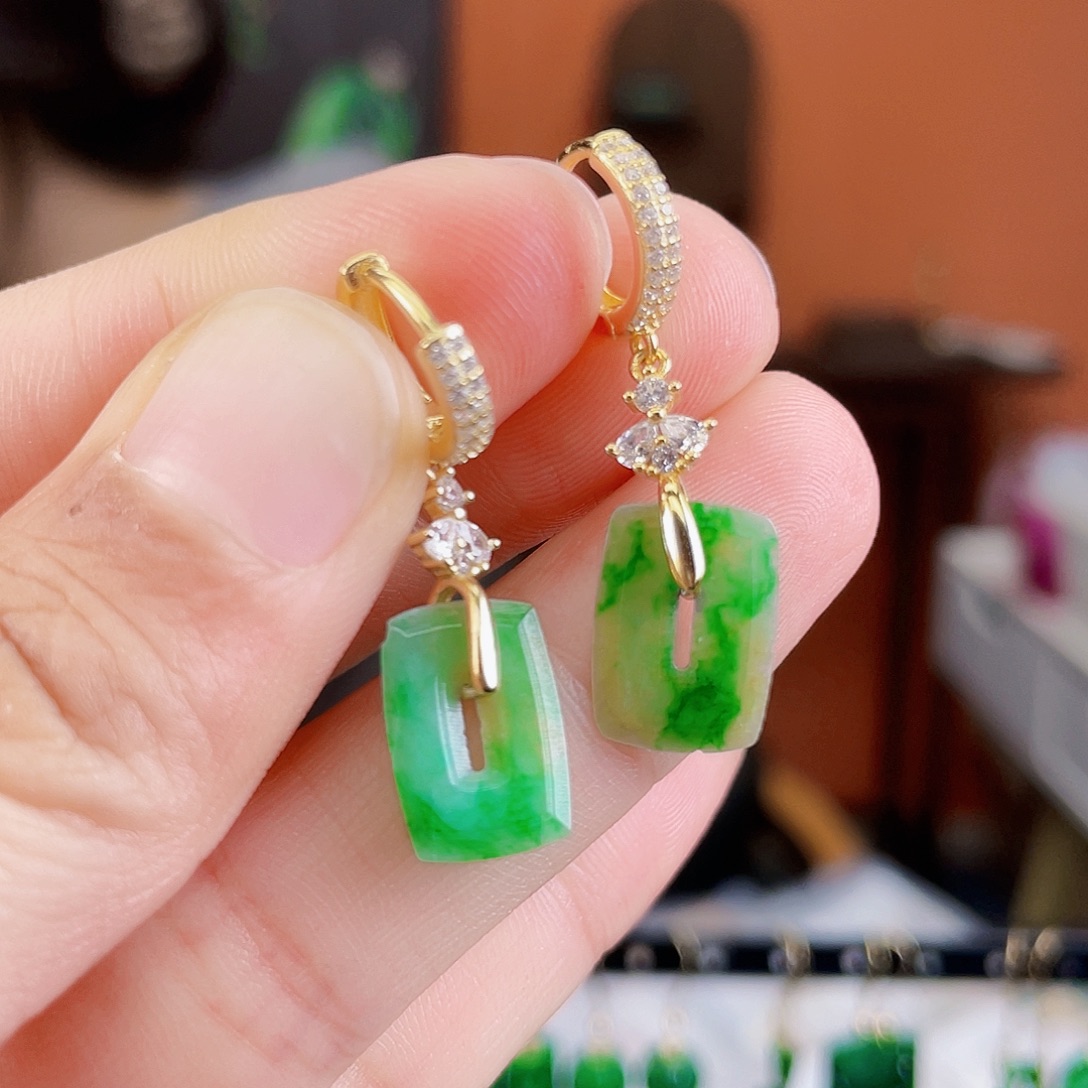 翡翠银S925镶嵌耳饰