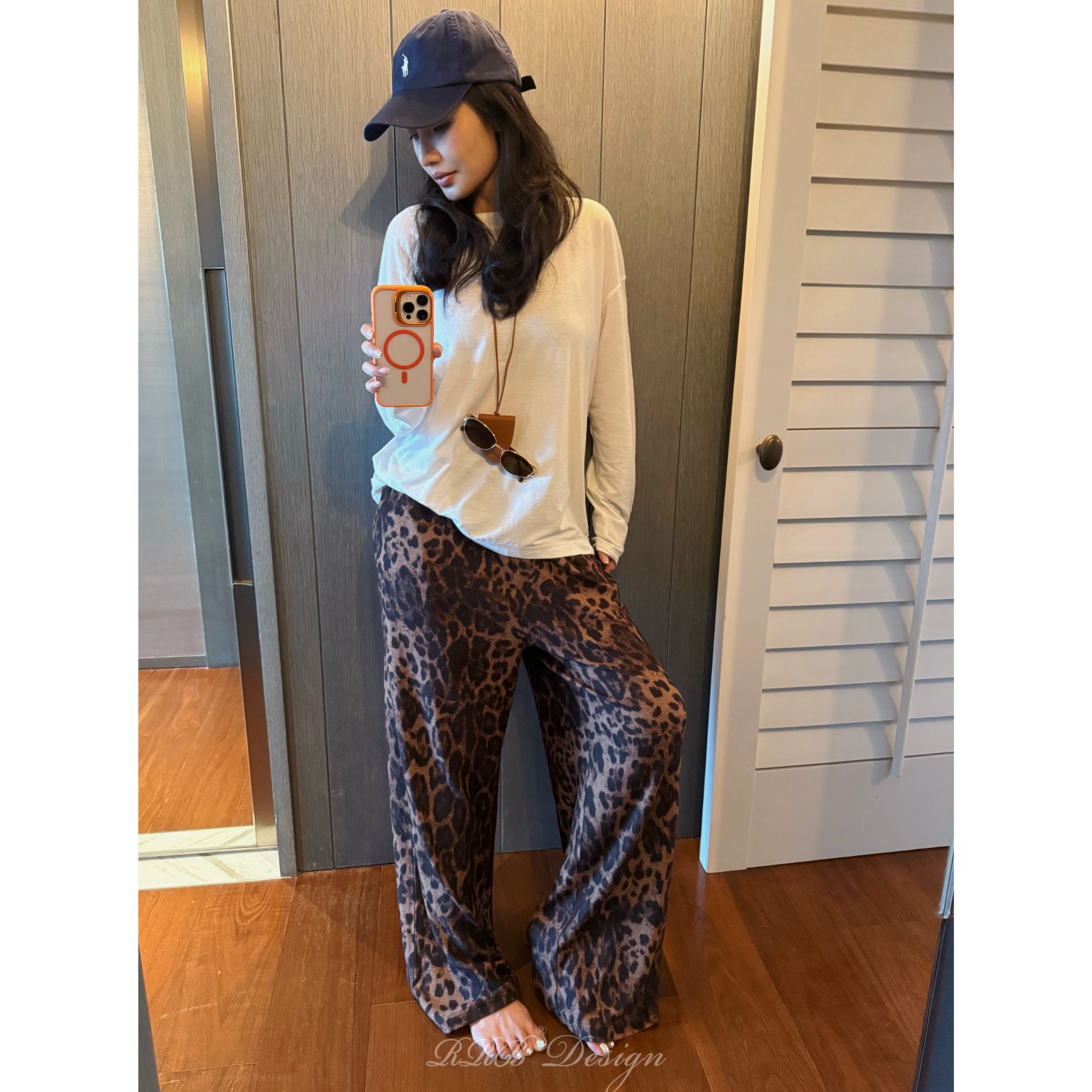 RRB Design 「野性回归」定制羊毛豹纹宽松显瘦松紧腰阔腿裤休闲裤