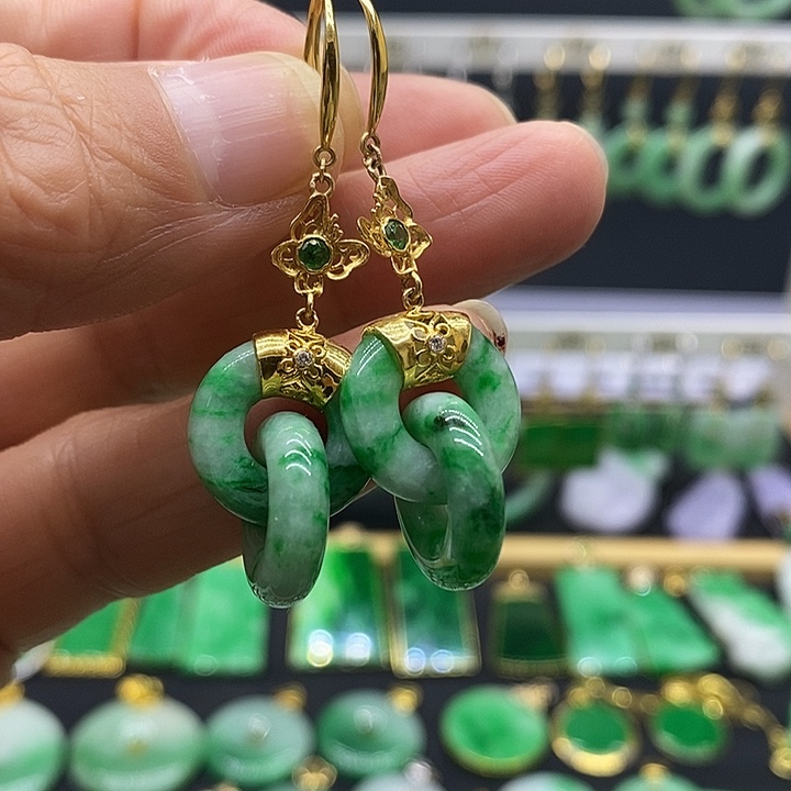 翡翠18K金镶嵌耳饰耳坠