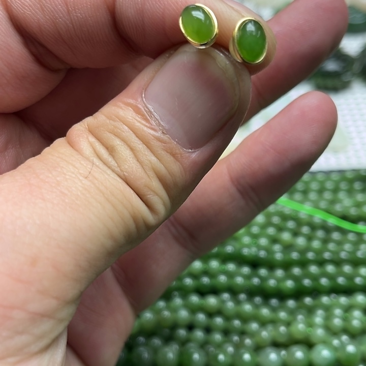 和田玉（碧玉）耳饰银S925镶嵌艺****a