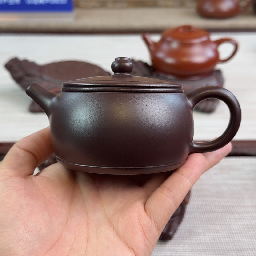 紫砂茶壶220cc老紫泥乐鼓全手工