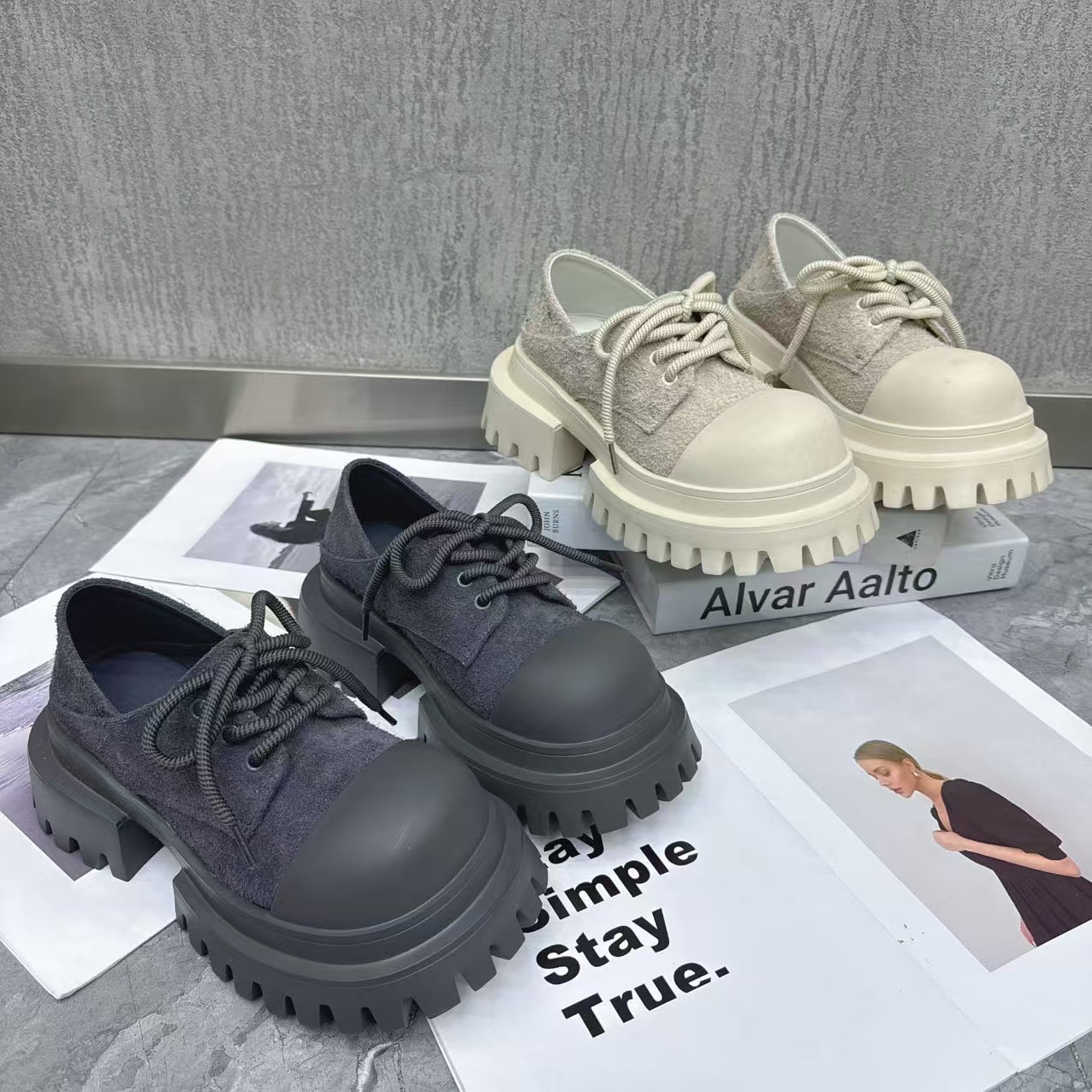 糖糖2025新款女鞋透气四季潮款时尚百搭休闲黑色厚底英伦风2-24-3