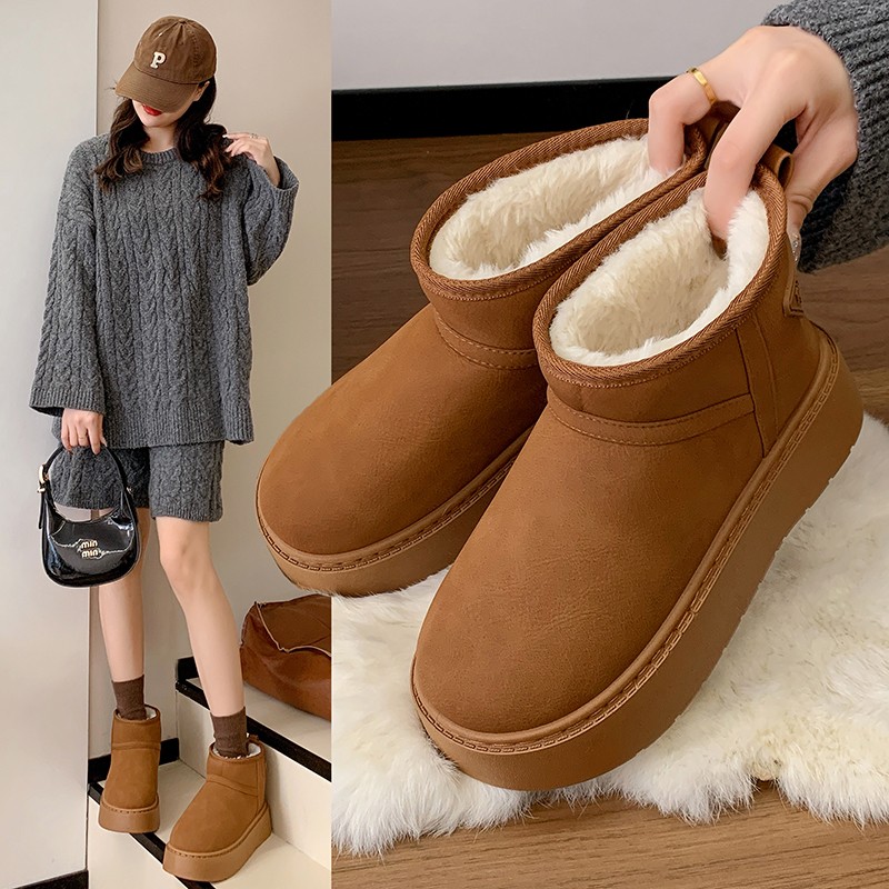 冬季新款时尚保暖加绒加厚厚底保暖网红爆款小个子女鞋棉靴雪地靴