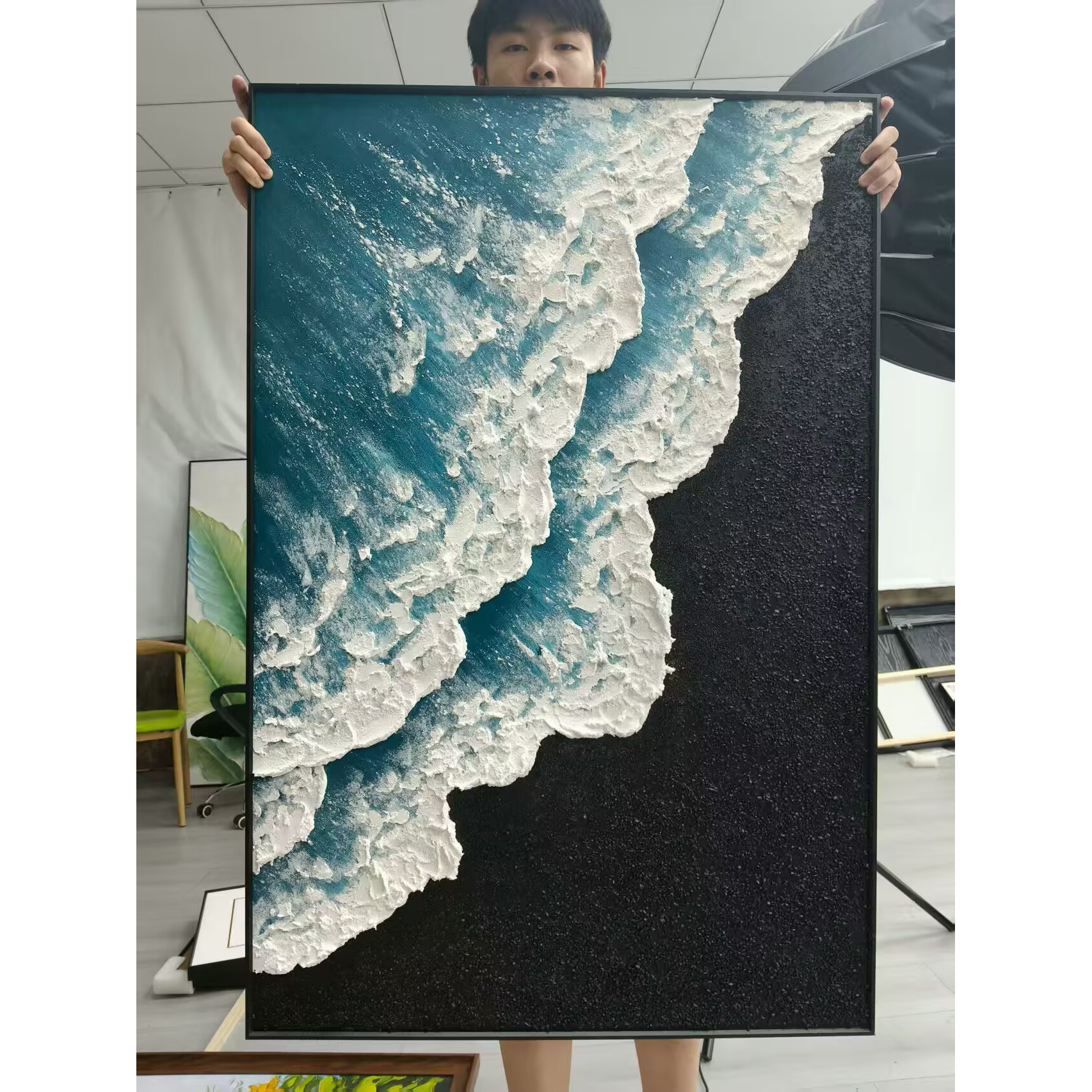 手绘肌理海浪油画客厅餐厅装饰画沙发背景壁画卧室轻奢玄关画Y36