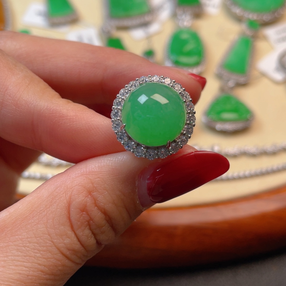 翡翠吊坠(不含链)银S925镶嵌冬**来戒指