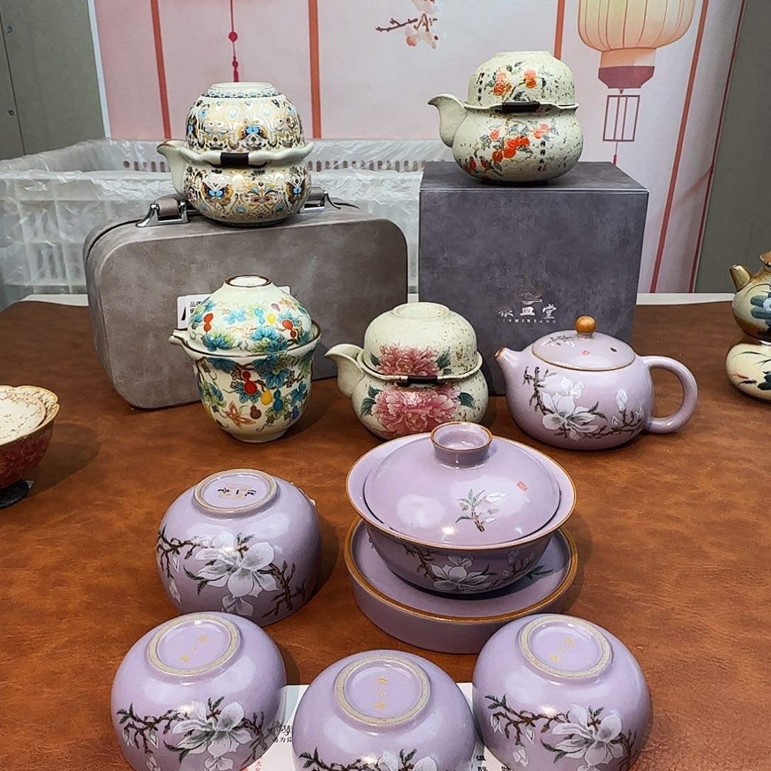 颜瓷闪购商品链接紫汝玉兰盖碗+主人杯+3罗汉杯