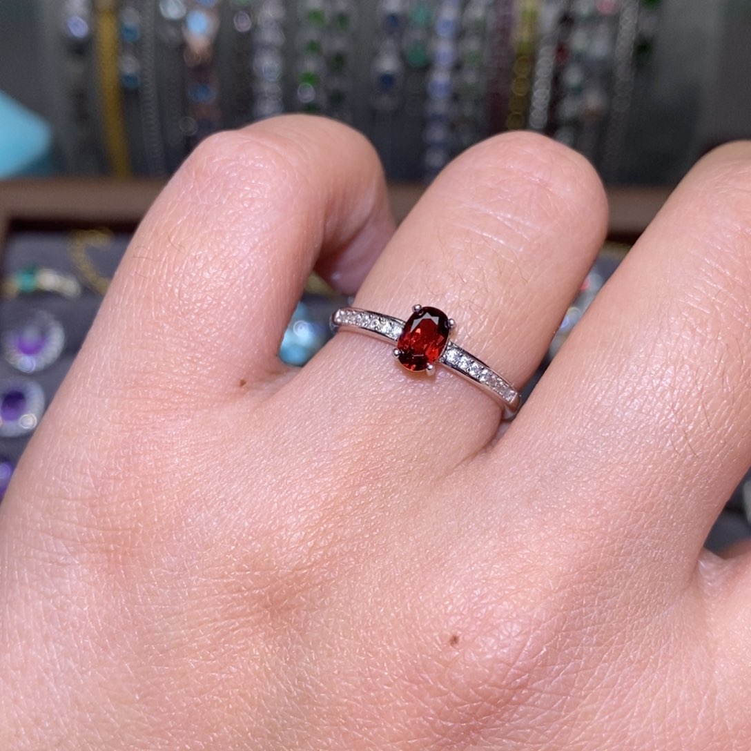 石榴石戒指银S925镶嵌