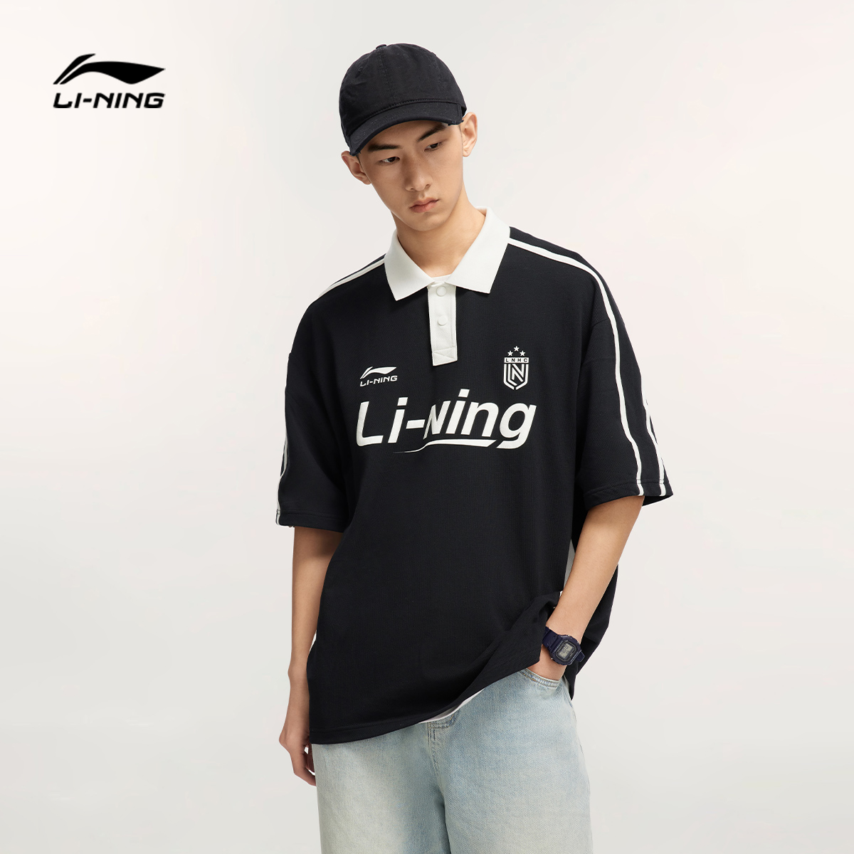 【复古短袖POLO衫】李宁男女翻领宽松春季针织运动服#APLV175