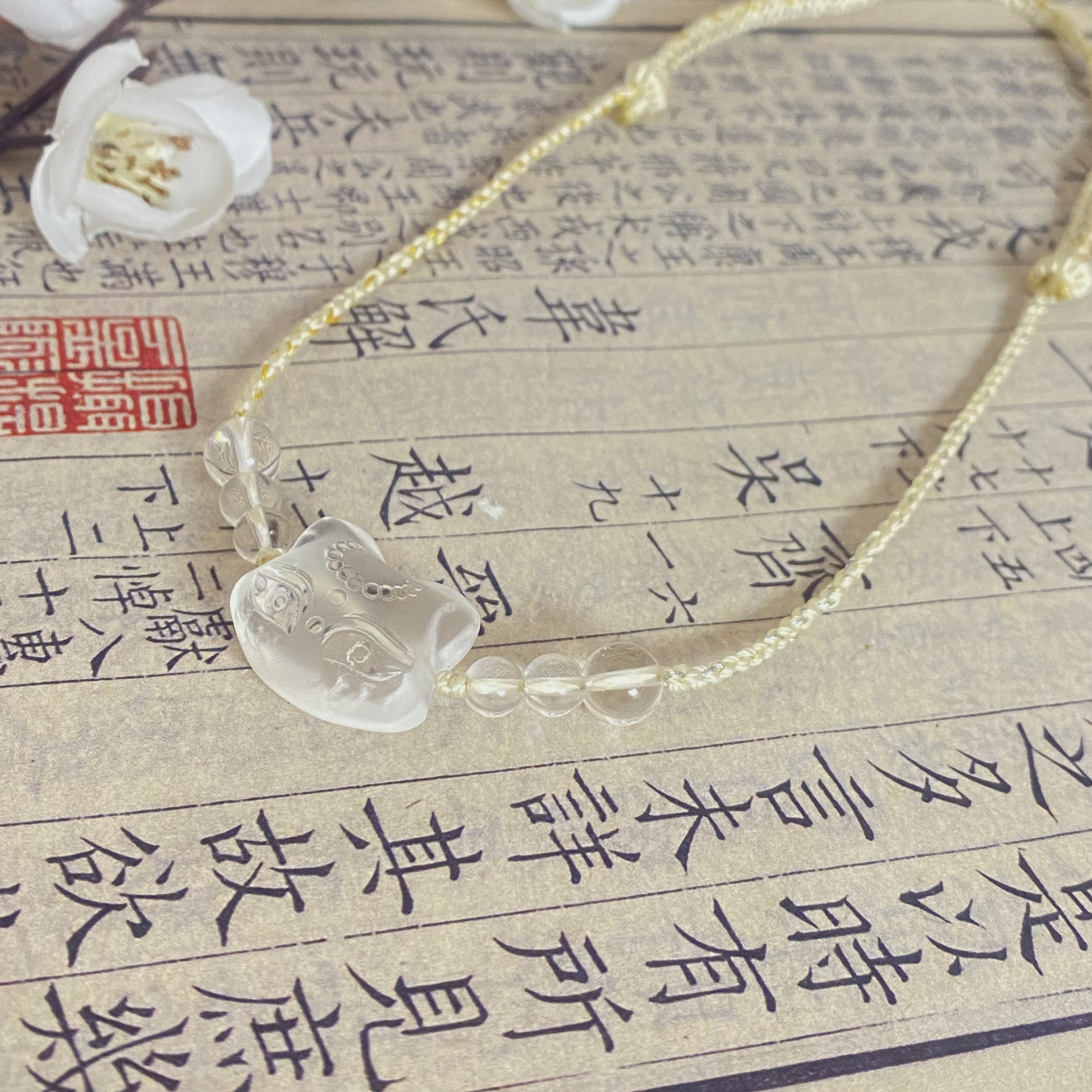 白水晶狐狸头项链手工编绳仙温柔可调节手工编绳女款百搭简约气质