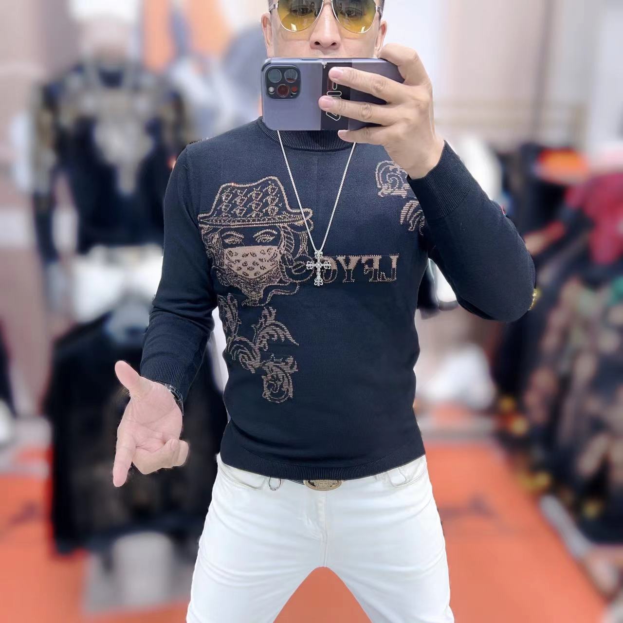 力龍潮牌秋冬新款高品质时尚潮流保暖修身弹力毛衣