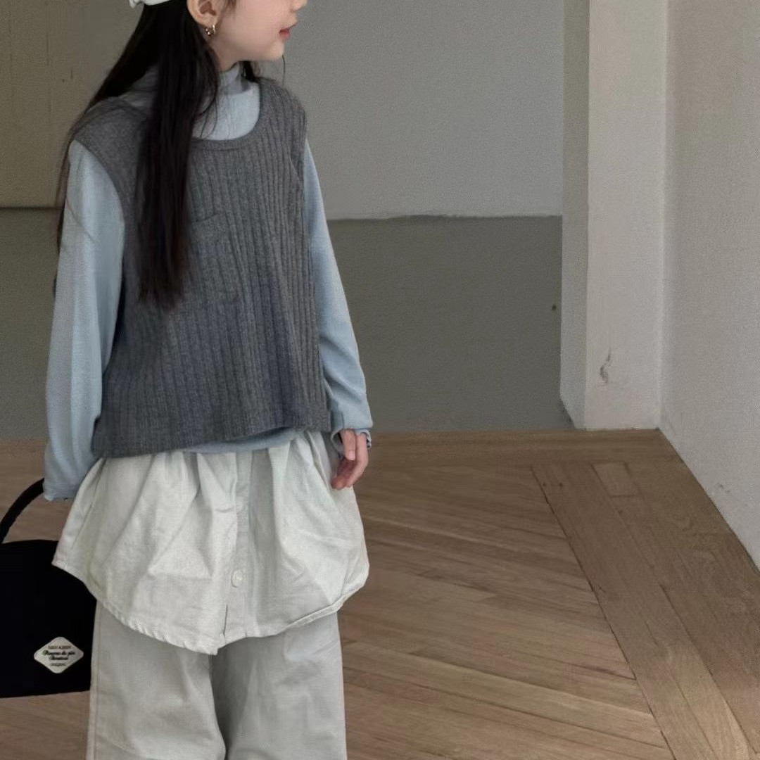 童装春秋休闲风韩版上衣套头套装纯色两件套女