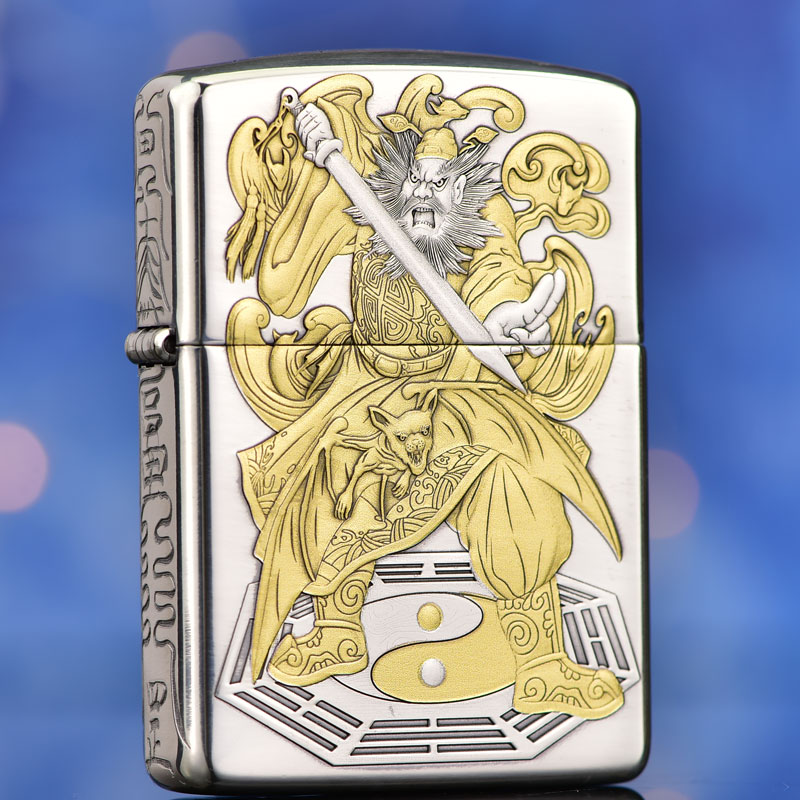 【老李鉴定】zippo打火机钟馗XZ镀银鎏金盔甲防风火机男士礼物DYJ1