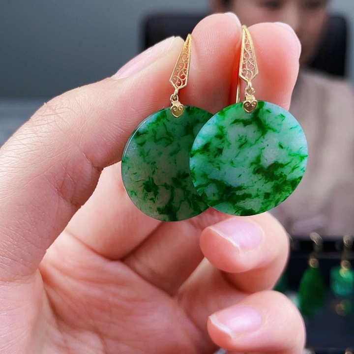 翡翠耳饰18K金镶嵌饰品