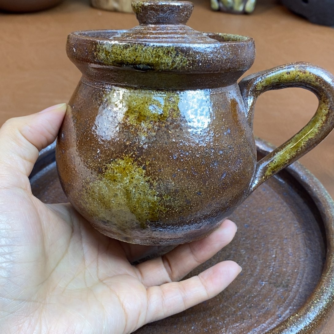 柴烧粗陶盖杯一物一拍350