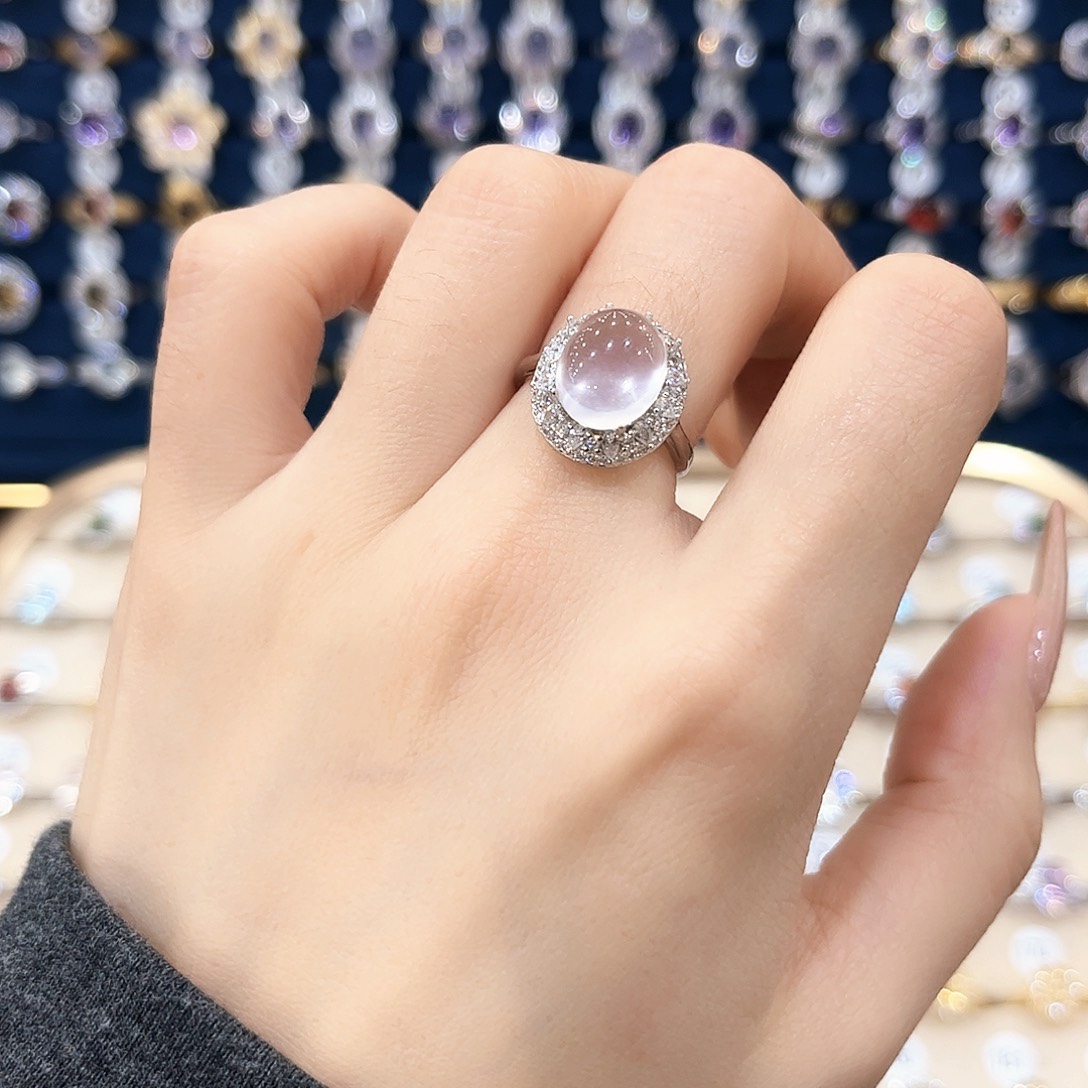 芙蓉石女款银S925镶嵌戒指