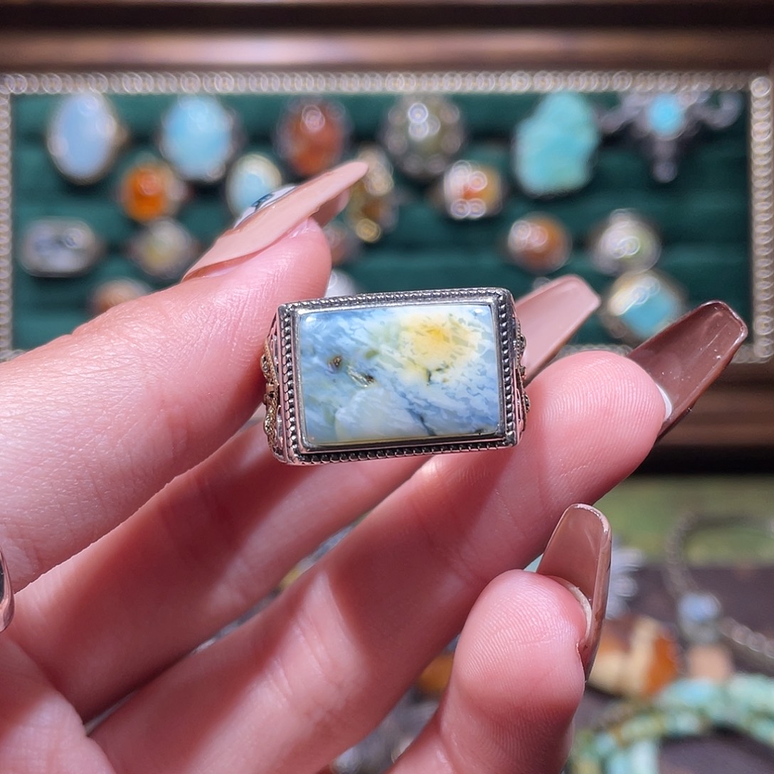 琥珀银S925镶嵌戒指