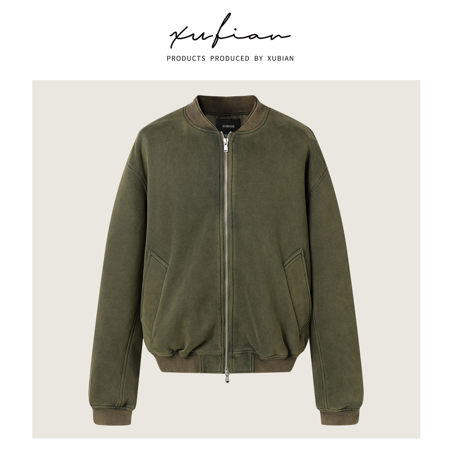 朦胧水洗复古色重磅冬季针织夹克男士短款时尚休闲保暖秋冬立领