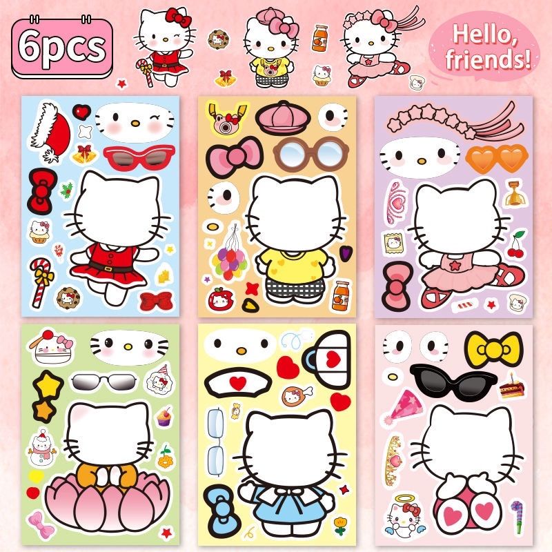 爆款凯特猫卡通换面创意换装DIY贴纸儿童换脸玩具贴画益智可爱