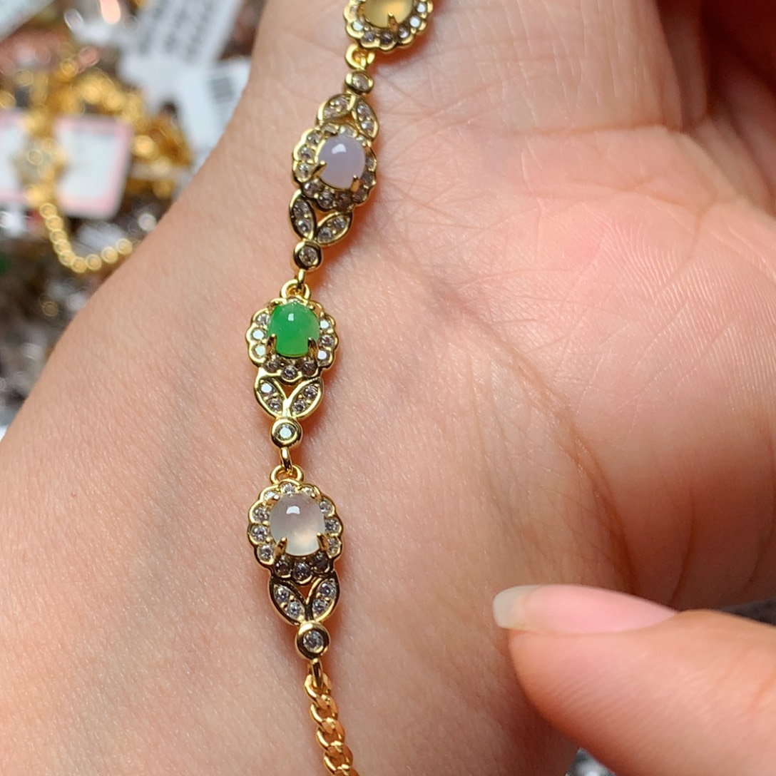 翡翠戒指银S925镶嵌天然翡翠手链