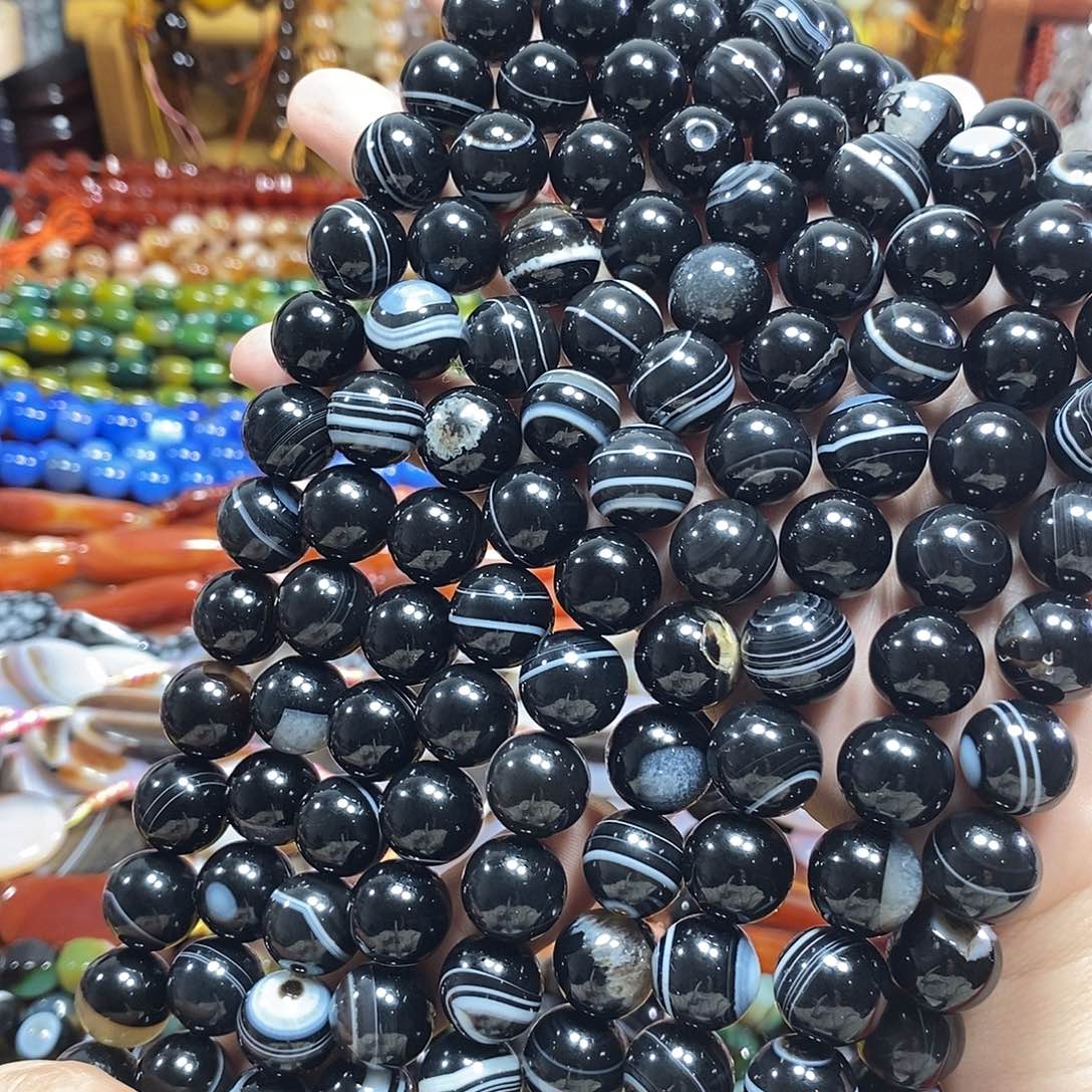 玛瑙/玉髓未镶嵌珠宝半成品黑玛瑙线条一条卡14mm