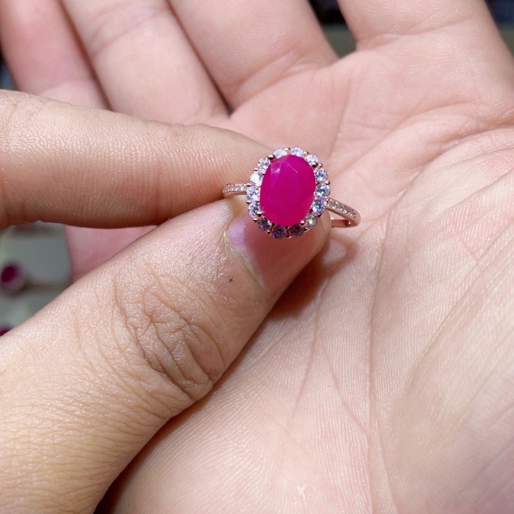 红宝石戒指银S925镶嵌/……….