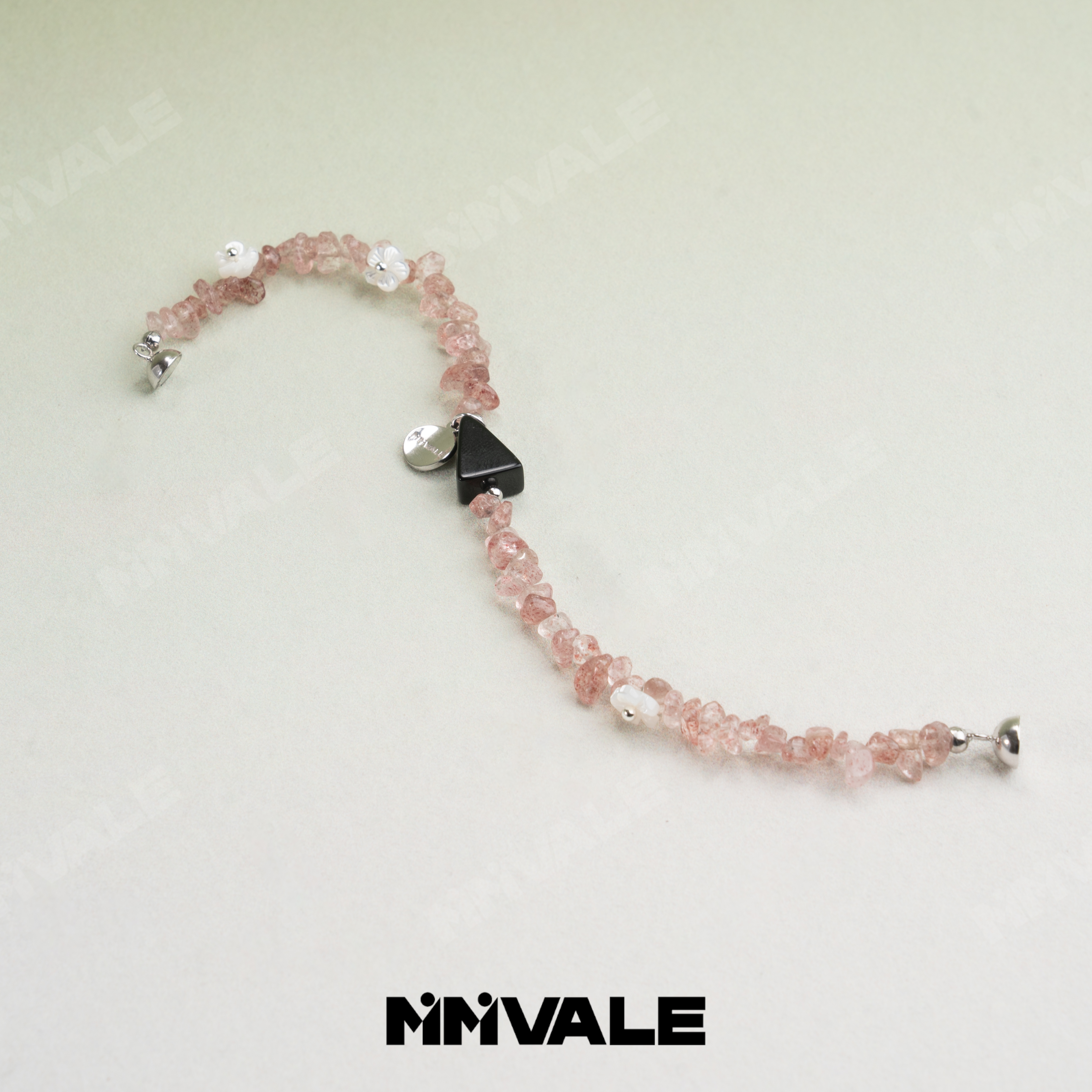 秘密山谷【野草莓】原创天然草莓晶三角黑玛瑙花花贝壳手串MMSG8575