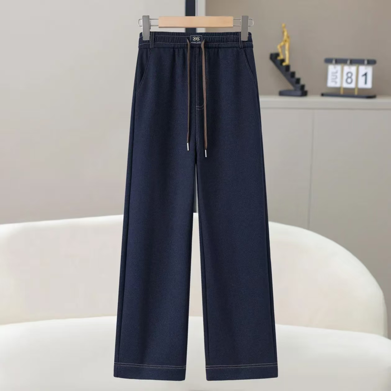【集合店】秋冬直筒裤抽绳休闲裤宽松黑色裤子阔腿裤高腰宽松