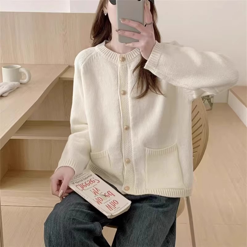 温柔风杏色针织开衫毛衣女春秋新款爆款洋气时尚外套秋季2025秋装