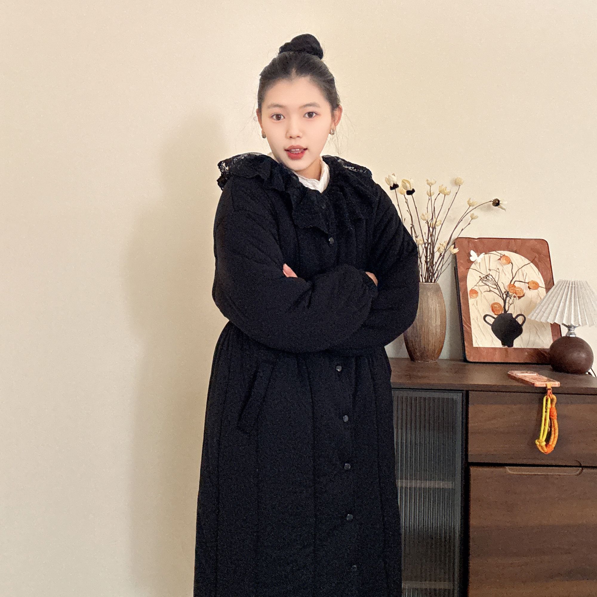 300g新疆棉【赫本恋人】收腰蕾丝长款宽松显瘦家居服