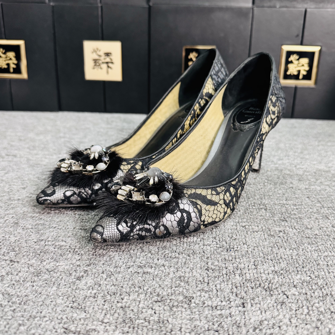 95新 maje Rene Caovilla 蕾丝钻底高跟鞋38码ysc4108
