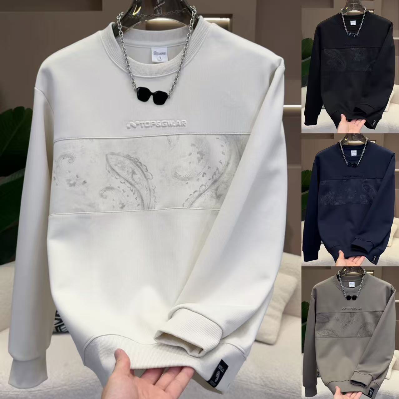 秋季新款国风扎染印花品质感男士时尚潮流百搭休闲卫衣6072