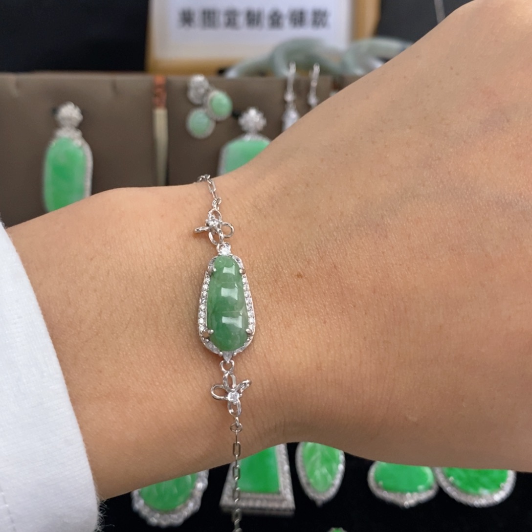 翡翠手链银S925镶嵌天然