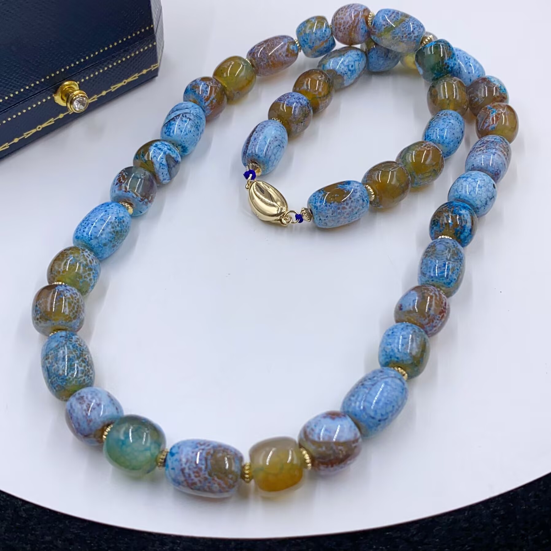 项链 4650  蓝色圆柱珠珠项链百搭多样性发货