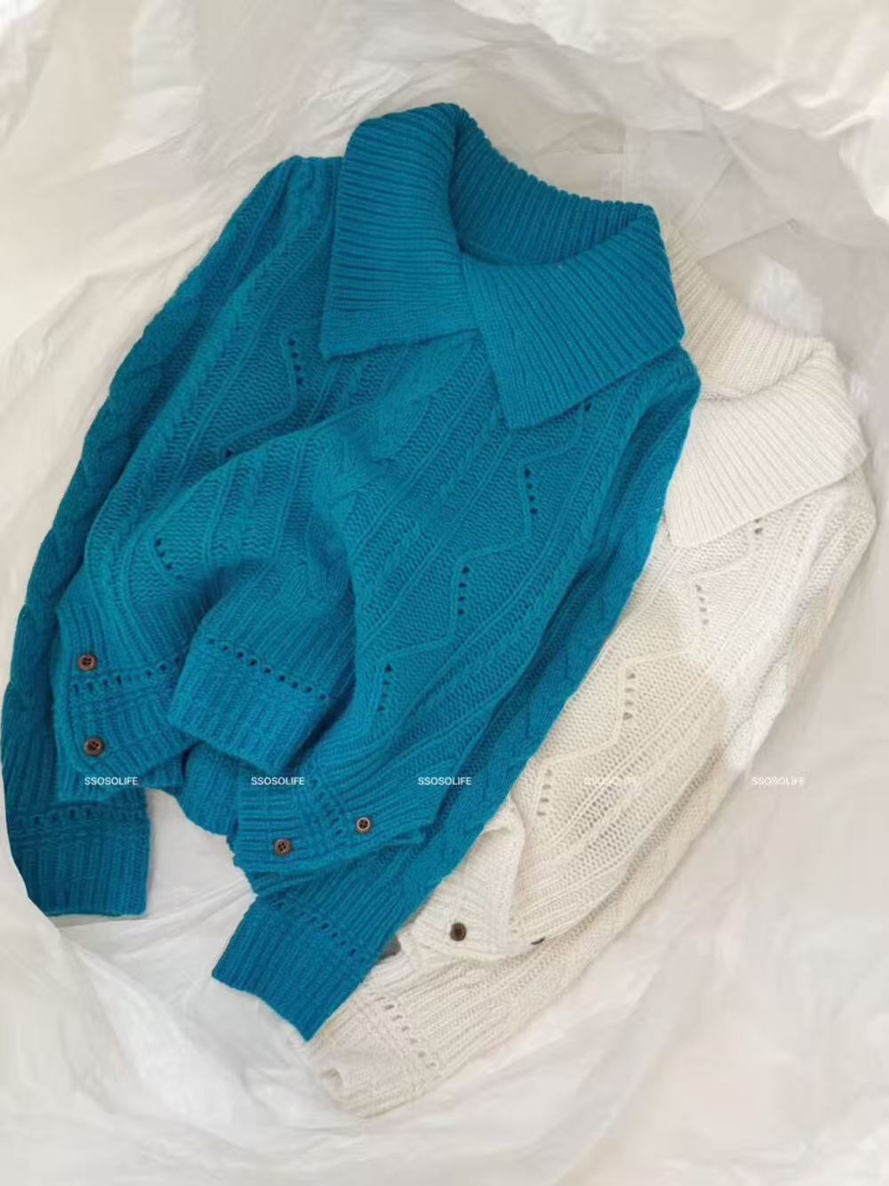 冬上新！100%羊毛复古风提花翻领宽松长袖保暖毛衣  H1227 