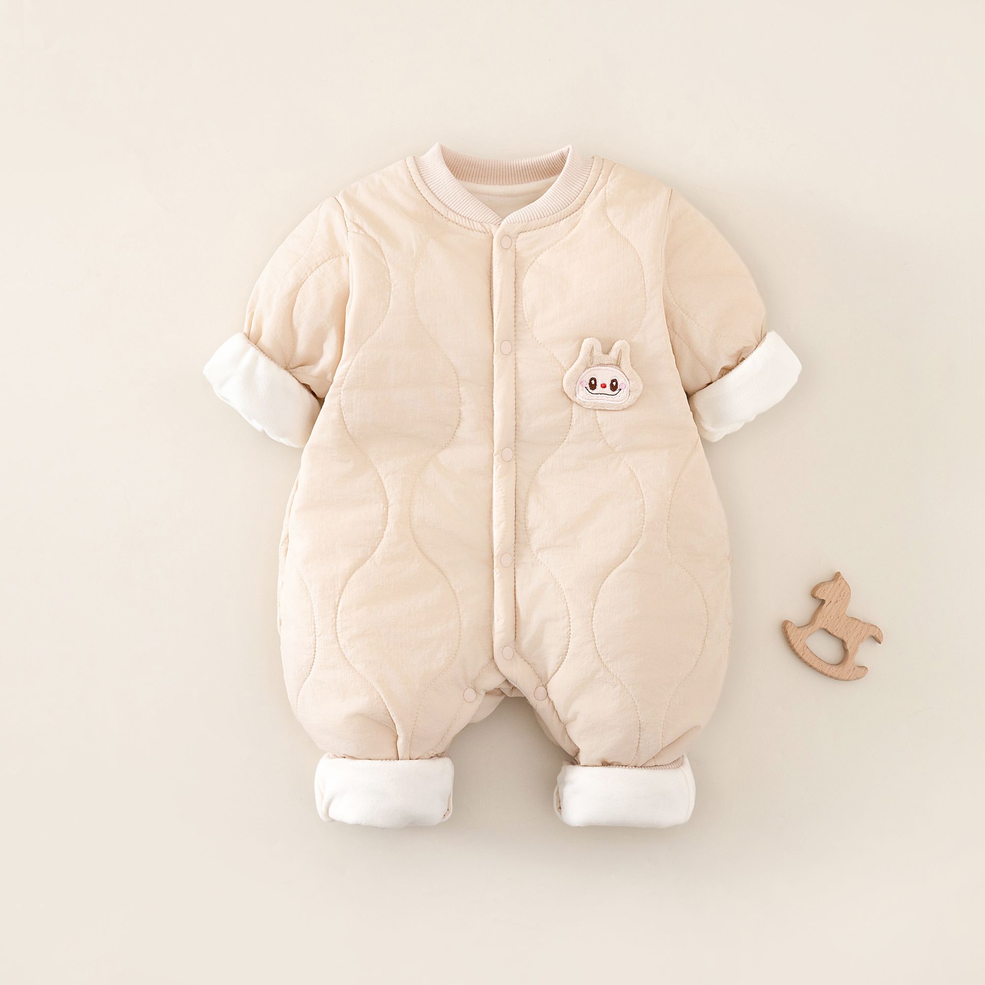 婴儿秋冬加绒保暖棉衣男宝女宝加厚哈衣爬服宝宝夹棉连体衣