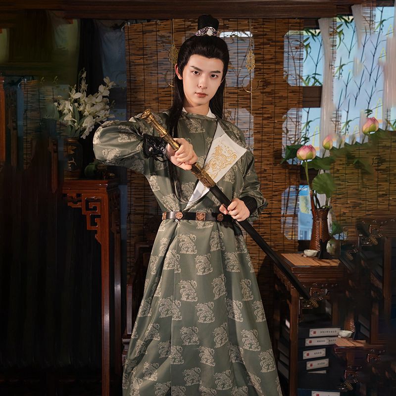汉服唐制圆领袍男秋季刺绣表演古装婚礼新郎伴郎礼服日常舞台印花
