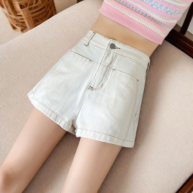 牛仔白色短裤女高腰夏季薄款2025新款宽松显瘦卷边阔腿热裤裤子
