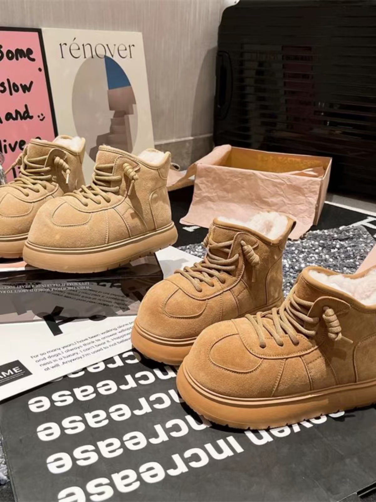 厚底丑萌大头雪地短靴子女2025冬季新款加绒加厚保暖面包雪地棉鞋