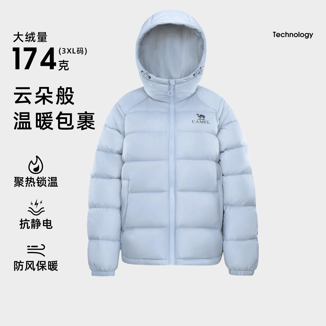 骆驼户外羽绒服25秋冬新款男女同款高蓬防风保暖抗静电面包服8002