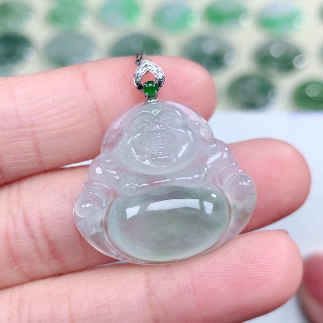 翡翠18K金镶嵌吊坠(不含链)30.8-27.7-5.