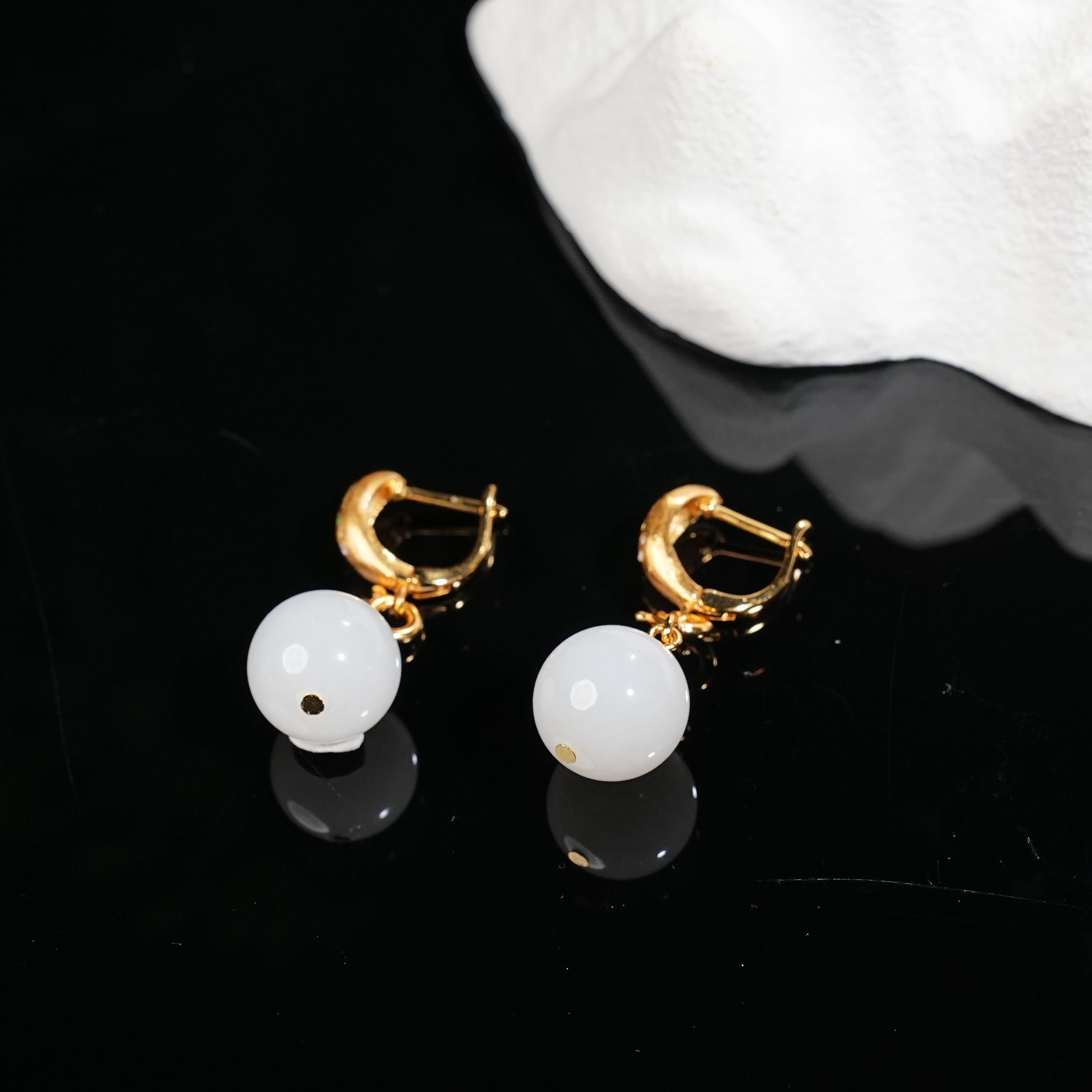 【阿茶专属】S925和田玉白玉圆珠耳钩