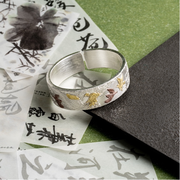 足银手镯 百鸟朝凤｜纯手工錾刻金银错工艺手镯约117g
