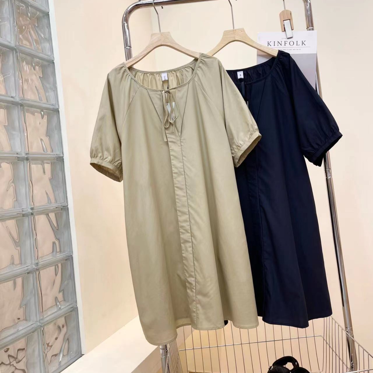 【海涛大叔】 V领丝光系带休闲连衣裙  NX1007 