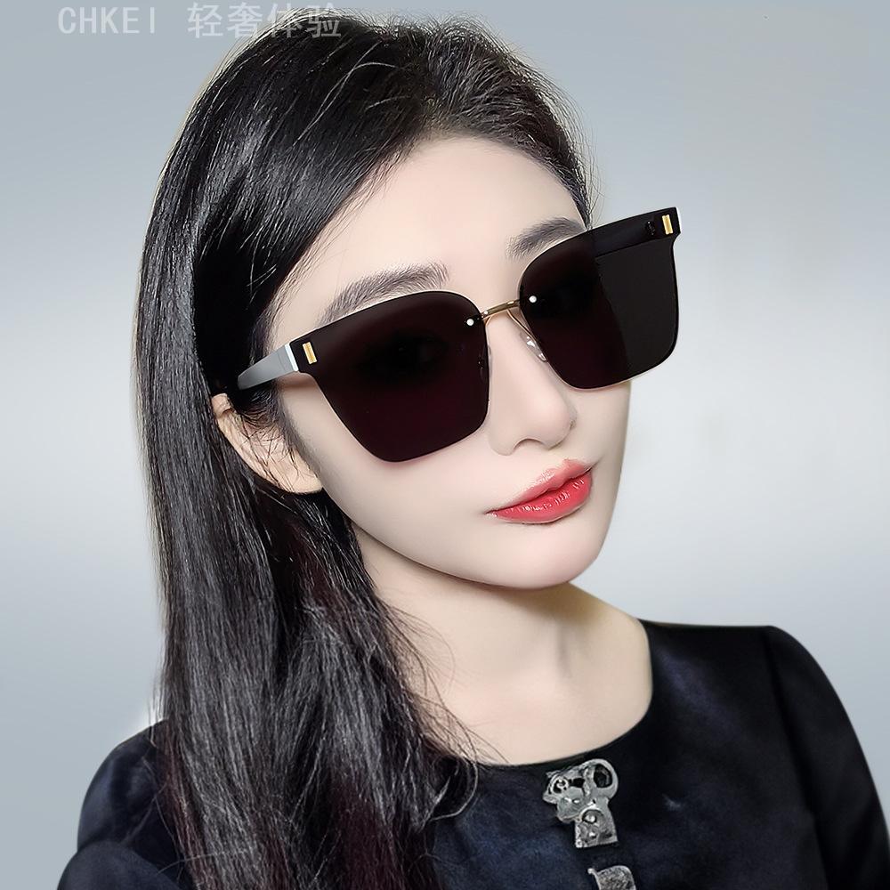 新款无框太阳镜防紫外线茶色墨镜女夏季高级感眼镜sunglasses