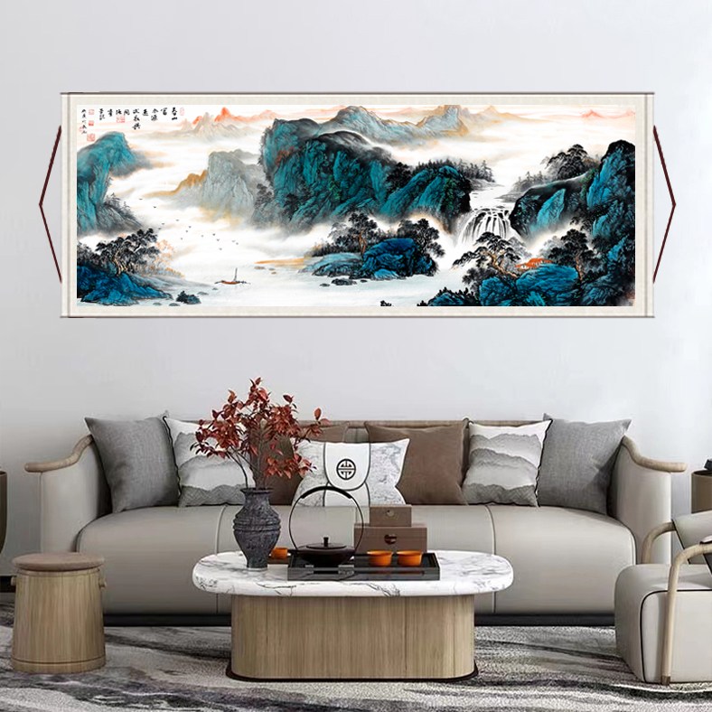 《春山富水》大气背景墙横幅挂画国风山水风景新中式靠山图装饰画P3