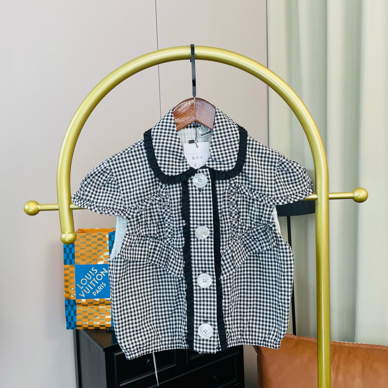 99新 MIU MIU/缪缪  黑白格纹衬衫 38码 