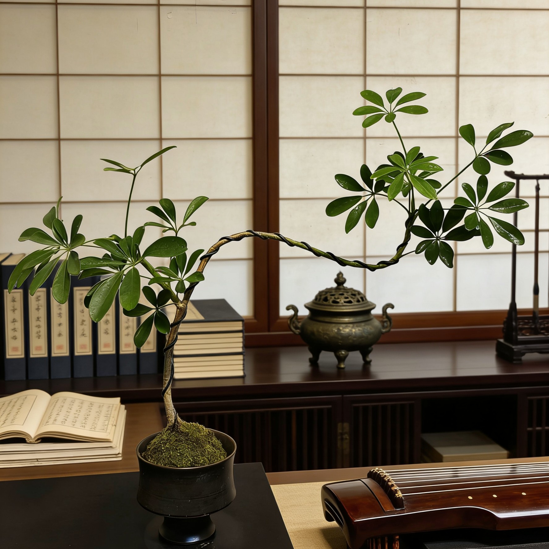 【八方来财】造型鸭脚木桌面苔藓球室内四季常绿净化空气绿植盆栽