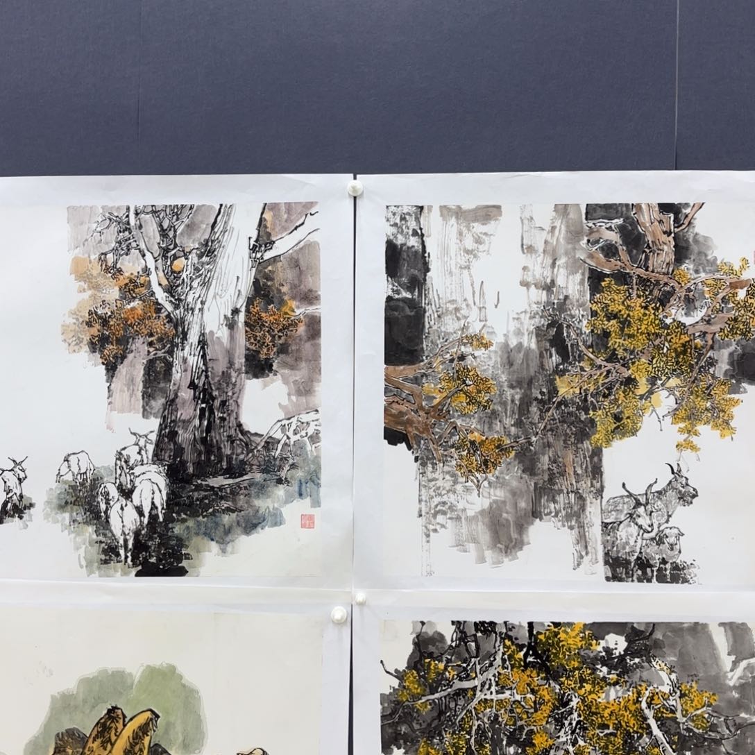 国画用****子斗方 焦禄明花鸟