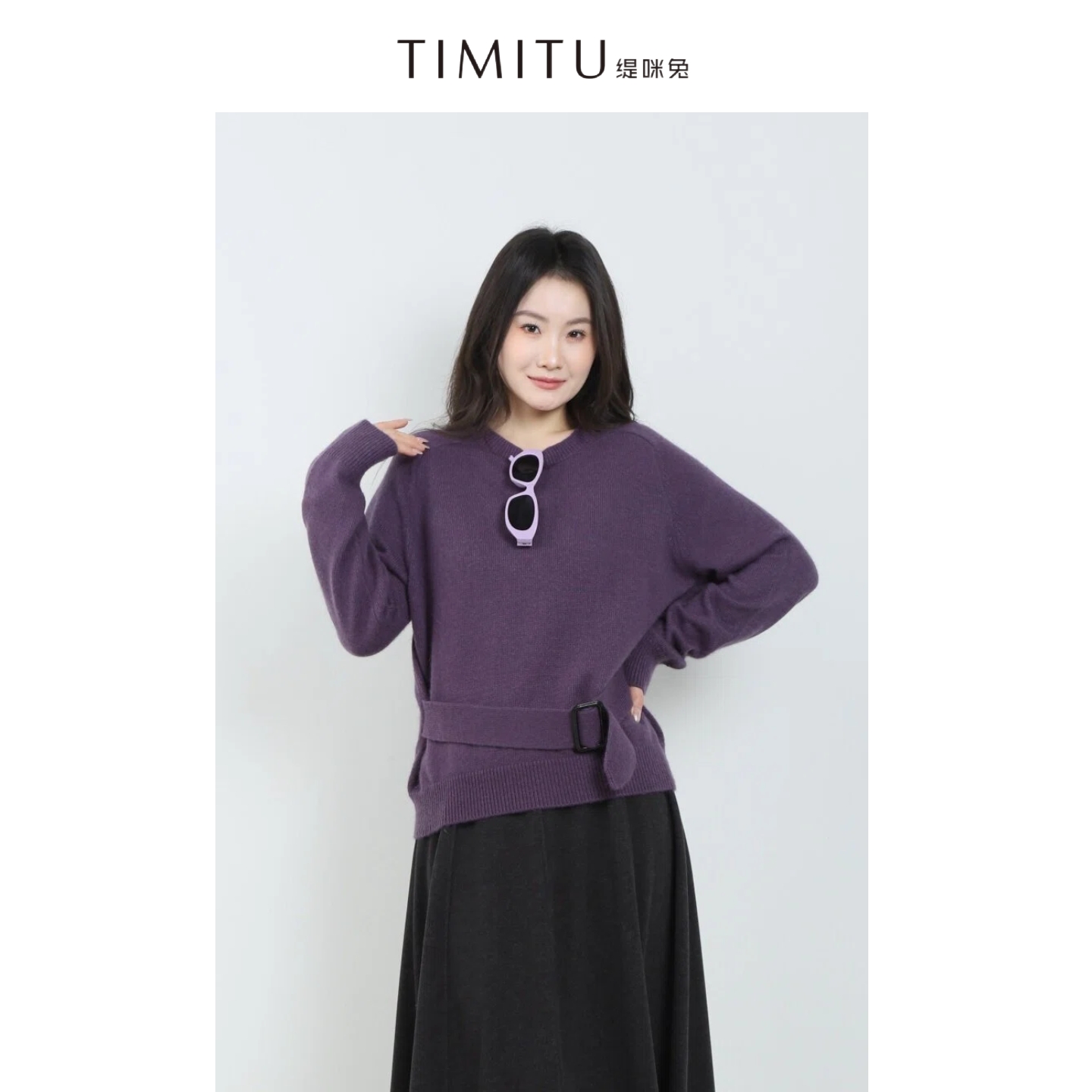 TIMITU缇咪兔韩系下摆收腰绑带小众设计毛衣35123001