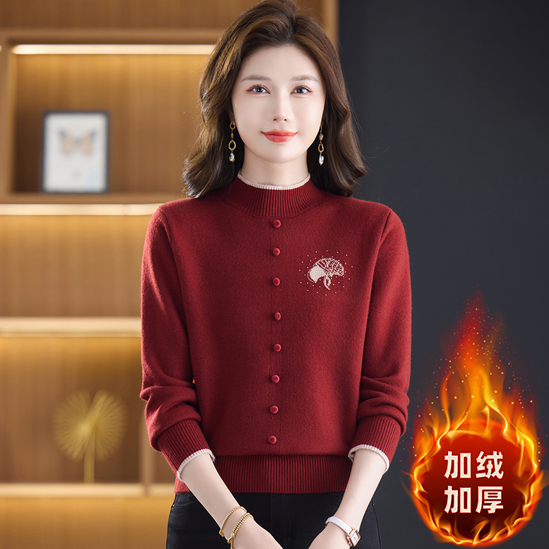 加绒加厚保暖百搭时尚宽松冬季常规套头针织毛针织衫18033